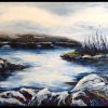 Peinture huile spatule montagne roches eau côte nord du Québec