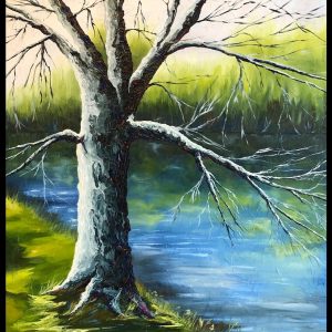 Peinture huile et technique mixte arbres rivière camagne sous-bois