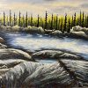 Peinture à l'huile paysage marin rocher et arbre Côte nord du Québec