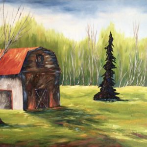 Peinture à l'huile grange paysage d'été