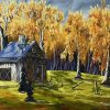 Peinture à l'huile vieille maison paysage d'automne